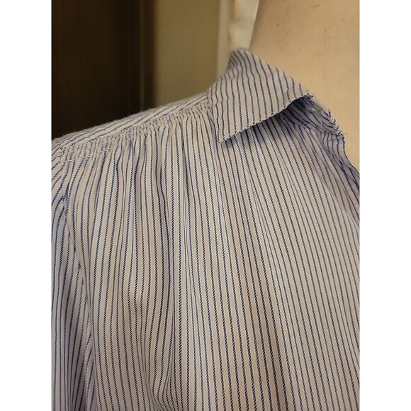 Beach Lunch Lounge Button Up White Blue Pin Striping XS - Picture 2 of 9